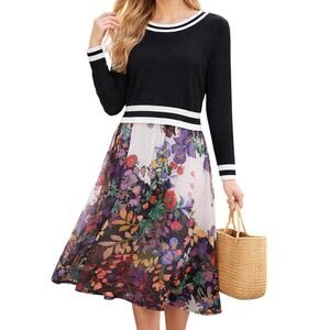 Maeve Anthropologie Women's Medium Floral Sweater Dress Lined Midi